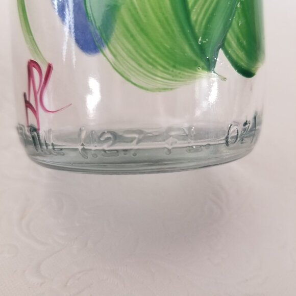 Vtg 9" Hand Painted Floral Hummingbird Clear Glass Olive Oil Dispenser 12.7 oz - Picture 10 of 13